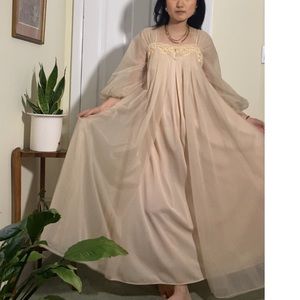 Vintage I DO Chiffon 1950s Cream Night Gown